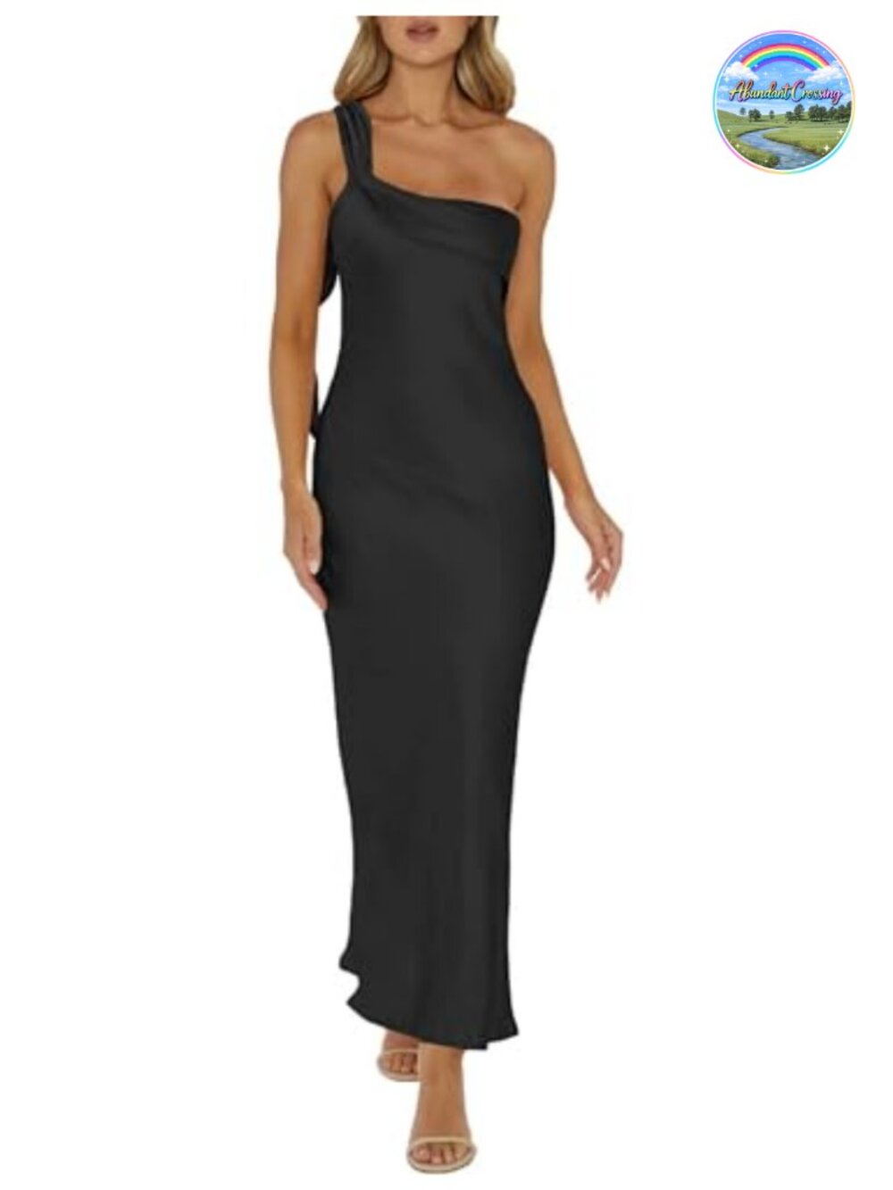 Satin One Shoulder Formal Maxi Dress Sleeveless Backless Ruffle Wedding Guest
